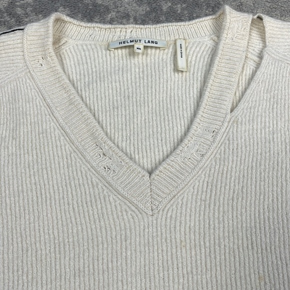 Helmut Lang Distressed V Neck Sweater Cut Out Rib Knit Off White Sz XS - Picture 11 of 16